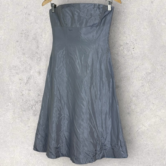 Vintage Vera Wang Strapless Gown Bridesmaid Dress Womens Size 4 Blue Tafeta Mini - Picture 2 of 12